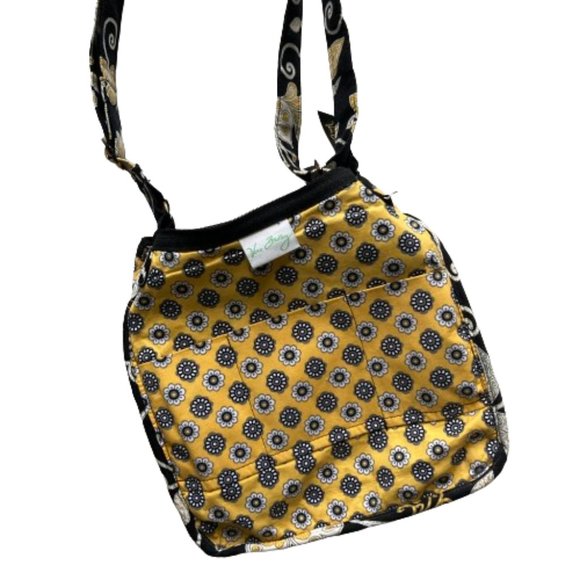 GIFT? Vera Bradley Quilted Crossbody Yellow Birds/Flowers on Black, Lined, OS - Picture 5 of 7
